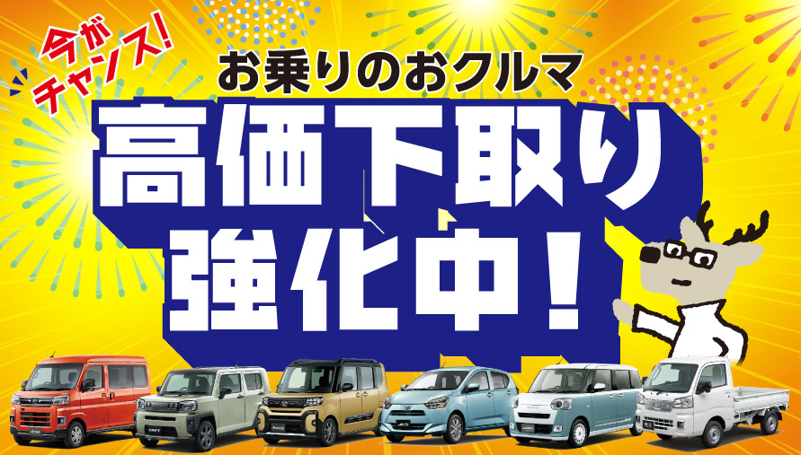今がチャンス!お乗りのおクルマ高価下取り強化中!